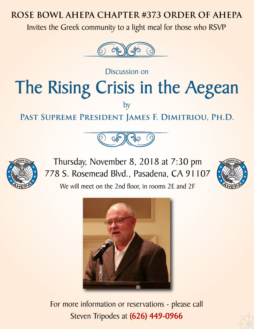 [Pasadena AHEPA Discussion with James Dimitriou, Ph.D. on Current affairs in Greece in Pasadena, California]